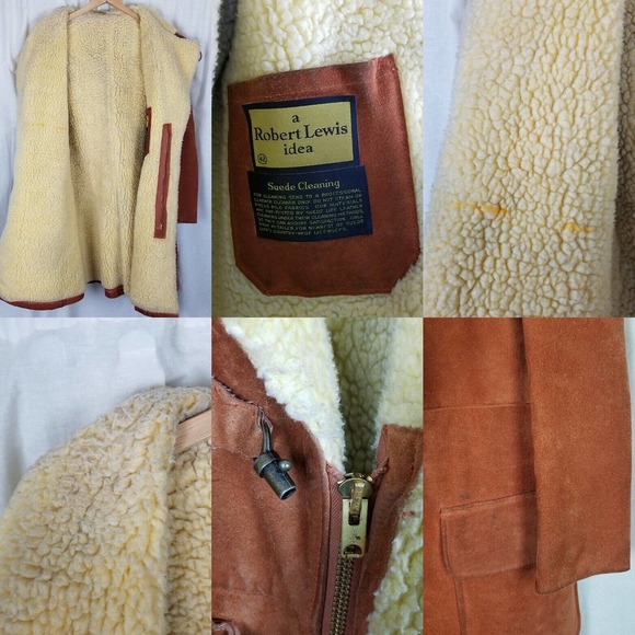 A Robert Lewis Idea Sherpa Shearling Rancher Leather Suede Coat Mens 42 Rust 70s - Picture 6 of 6